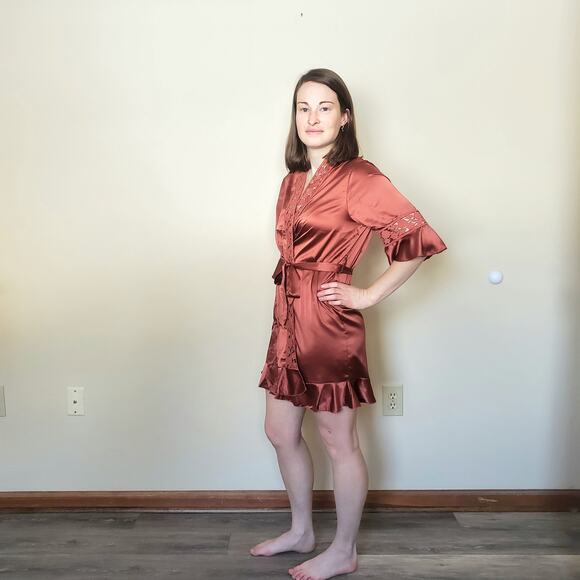 Terracotta Bridesmaid Robe Bridal Party Robe Satin Robe PLUS SIZE - Picture 2 of 8